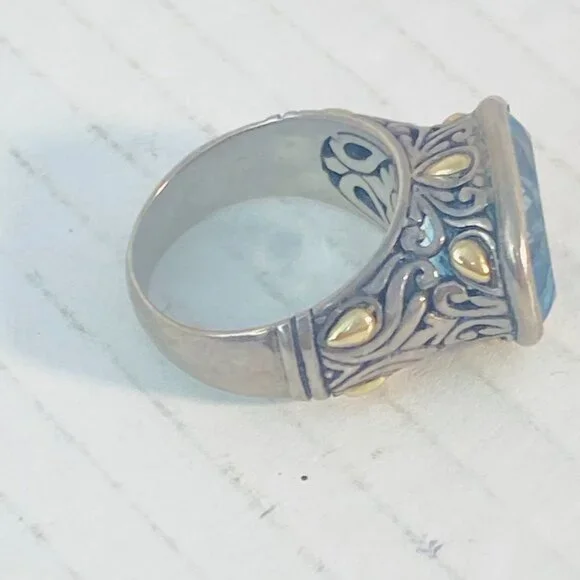 Vintage Sterling Silver & 18K Gold Ornate Gemstone Ring – BJC 925 18K - Picture 12 of 12